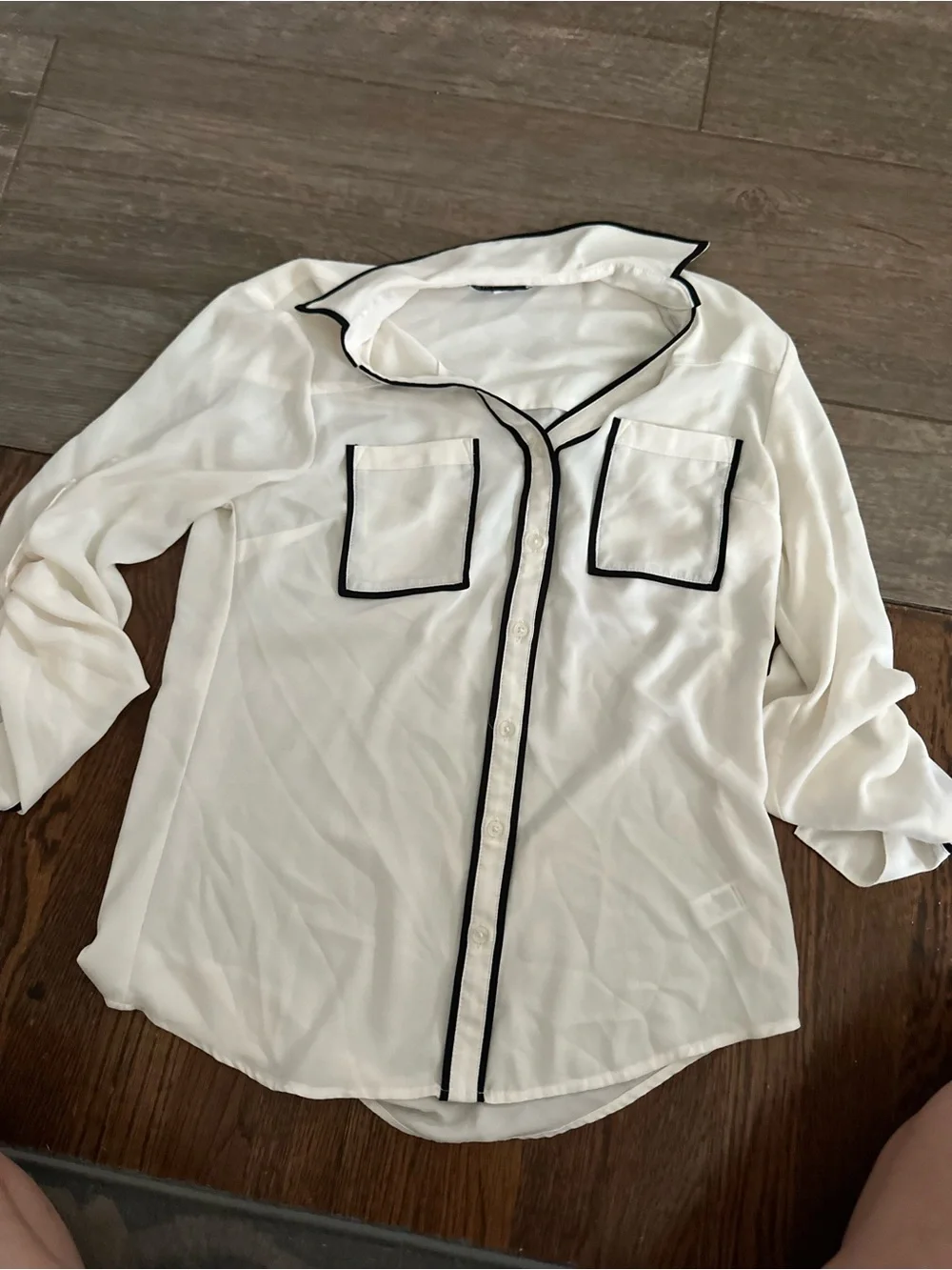 Express White Button-Down Shirt with Black Trim